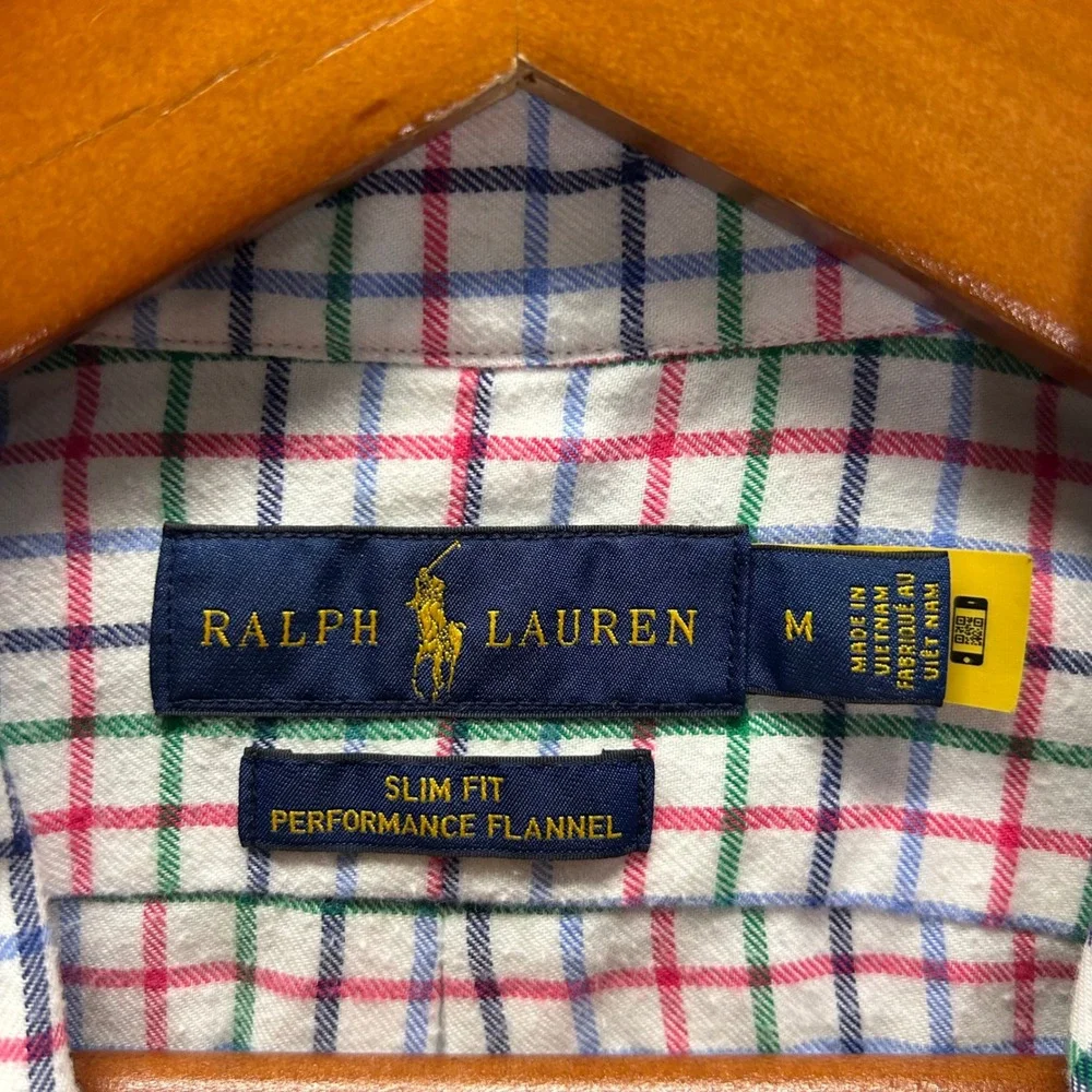 Polo Ralph Lauren Mens Slim‎ Fit Performance Flannel Tattersall Check Shirt M